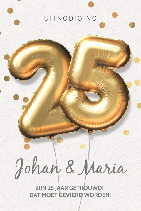 25 jaar huwelijksjubileum uitnodiging gouden ballon