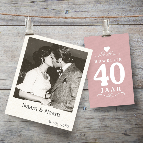 40 jaar huwelijk uitnodiging roze label hout