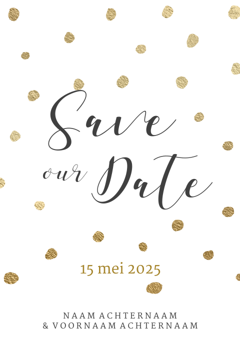 Chique Save the Date kaart gouden confetti