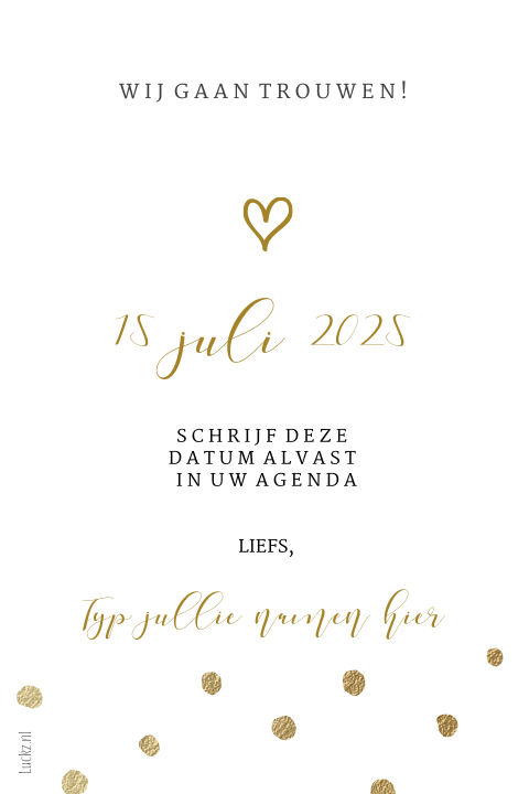 Chique Save the Date kaart gouden confetti