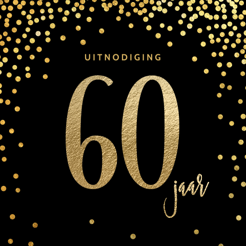 Elegante 60 jaar verjaardagsuitnodiging gouden confetti zwart