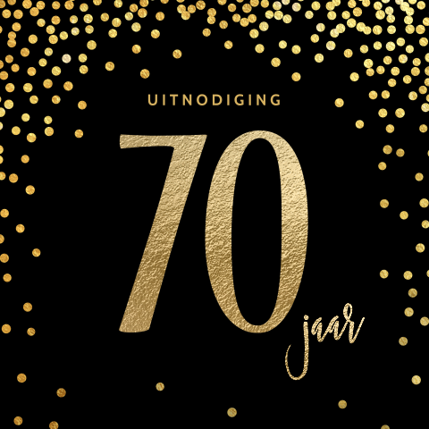 Elegante 70 jaar verjaardagsuitnodiging gouden confetti zwart