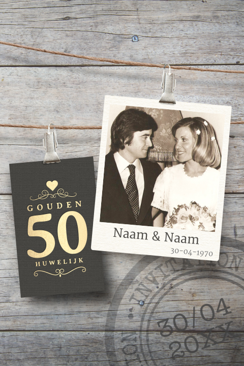 Gouden bruiloft 50 jaar uitnodiging steigerhout foto