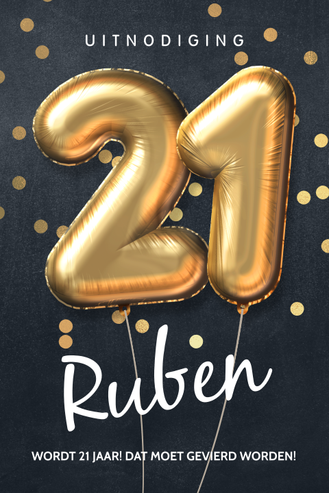 Hippe 21 jaar verjaardag uitnodiging gouden ballonnen