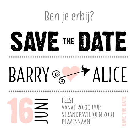 Hippe typografische save the date kaart wit