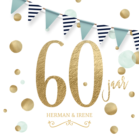 Jubileum uitnodiging 60 jaar feest goud wit blauw