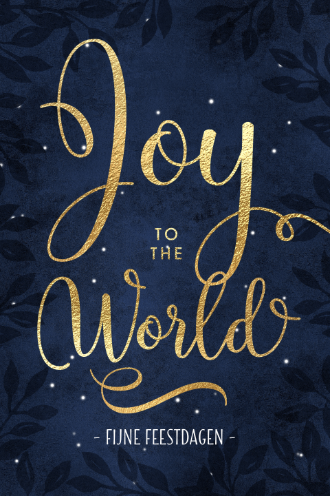 Kerstkaart Joy to the World goud typografie