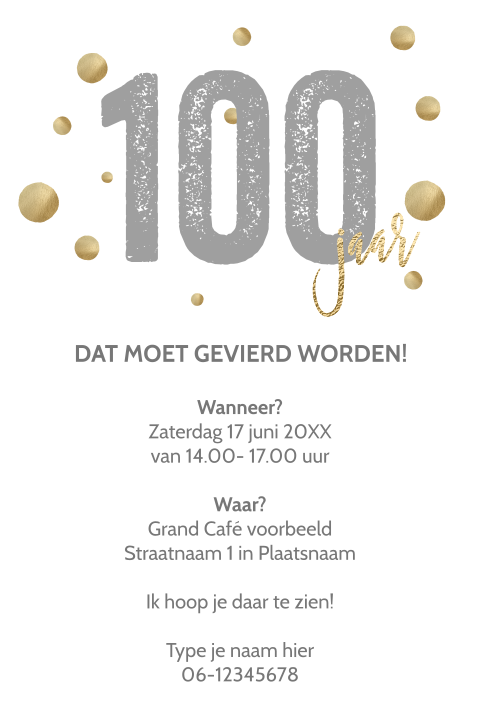 Luxe uitnodigingskaart 100 jaar verjaardag krijtbord goud wit