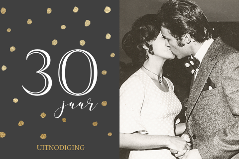 Mooie jubileum uitnodiging 30 jarig huwelijk met foto grijs goud