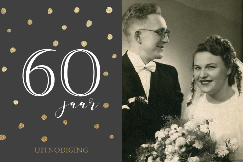 Mooie jubileum uitnodiging met foto 60 jarig huwelijk grijs goud