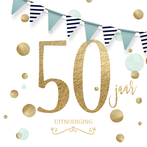 Mooie uitnodigingskaart verjaardag 50 jaar wit goud