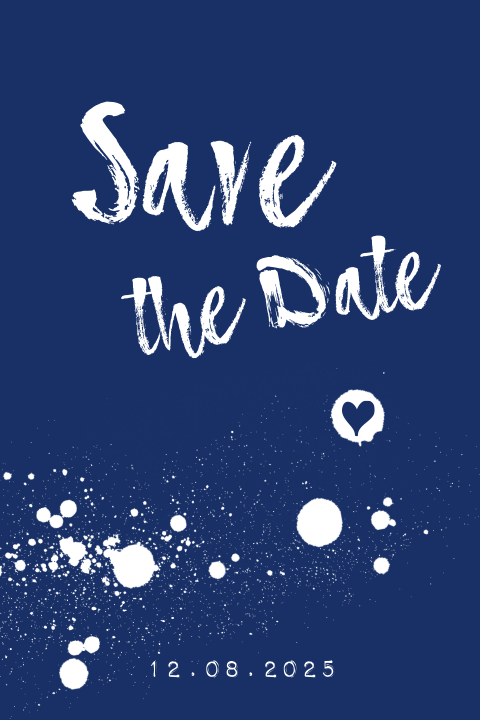Save the date donker blauw spetters