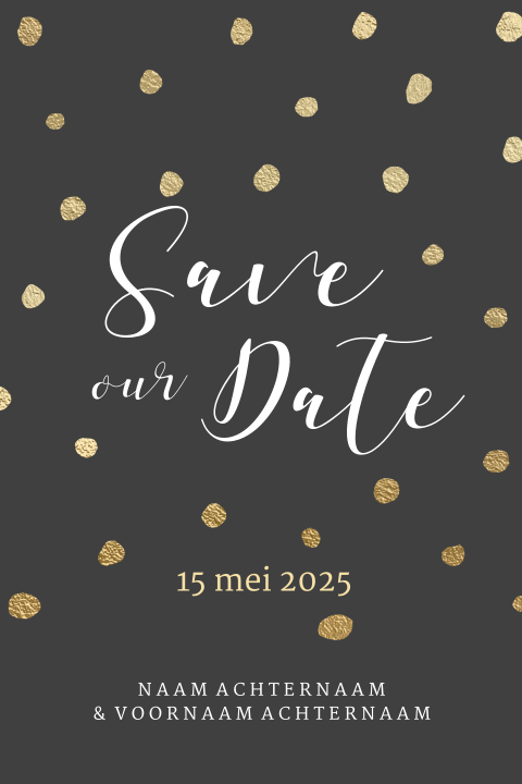 Save the Date kaartje donker goud confetti