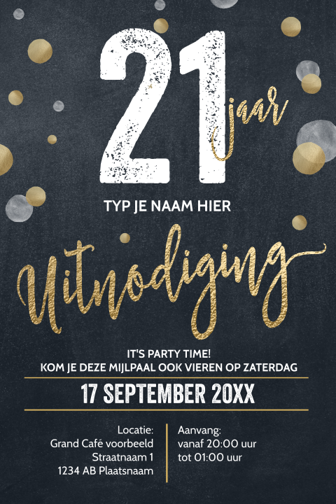 Stijlvolle 21 jaar verjaardag uitnodiging typografie