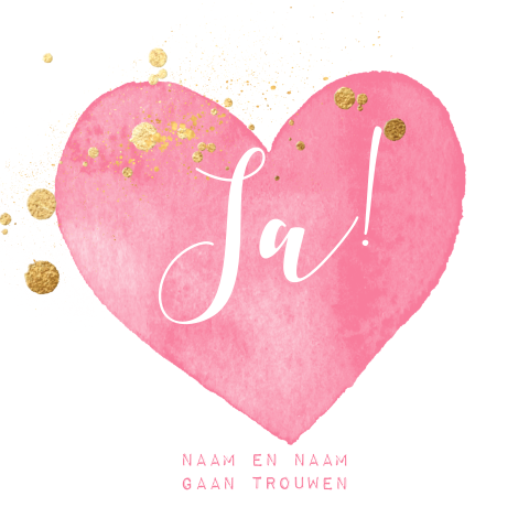 Stijlvolle trouwkaart met roze aquarel hart