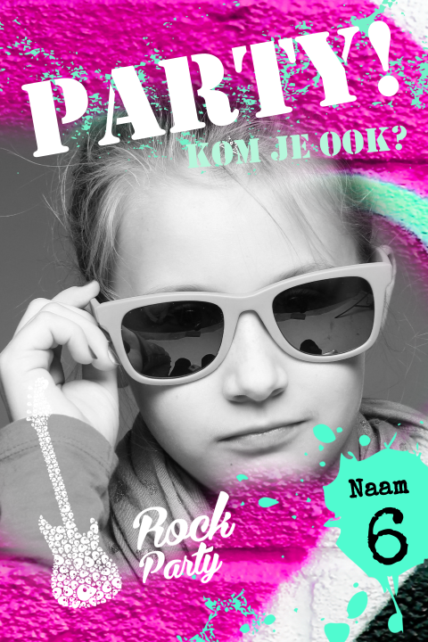 Stoere party uitnodiging kinderfeestje meisje foto roze graffiti