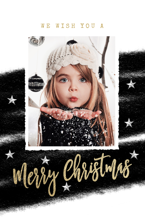 Trendy kerstkaart met foto zwart wit