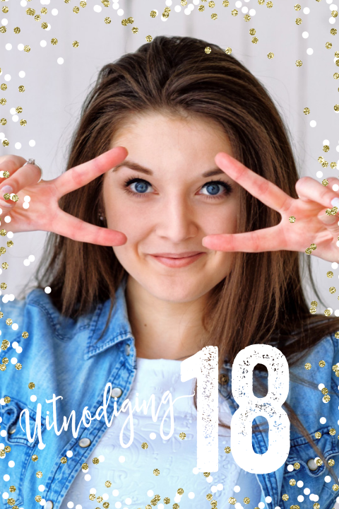 Uitnodiging verjaardag 18 jaar fotokaart met feestelijke confetti