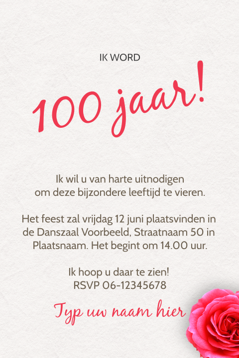 Uitnodiging verjaardag rozen 100 jaar