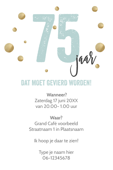 Verjaardag 75 jaar uitnodigingskaarten mint hout