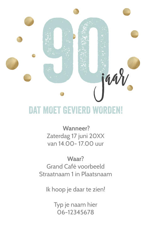 Verjaardag 90 jaar uitnodiging hout typografie