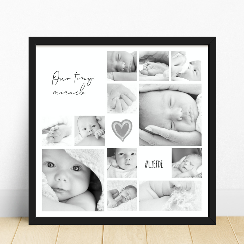 Geboorte poster zwart wit foto's