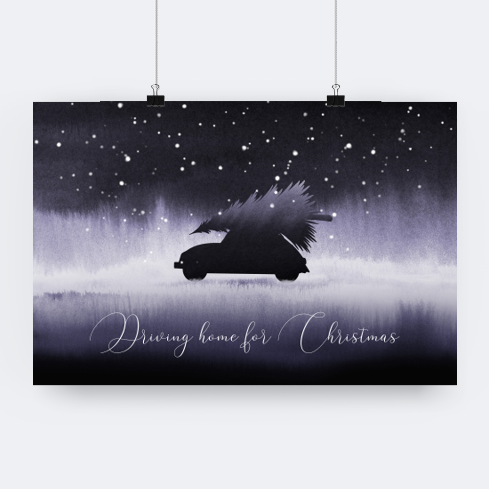 Kerst poster kerstboom auto Driving home for Christmas