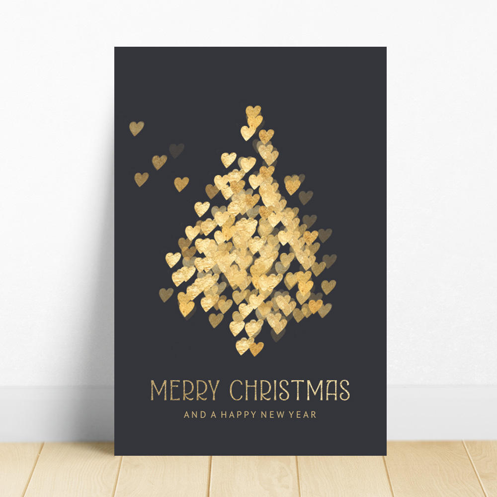 Kerst poster gouden hartjes kerstboom zelf personaliseren