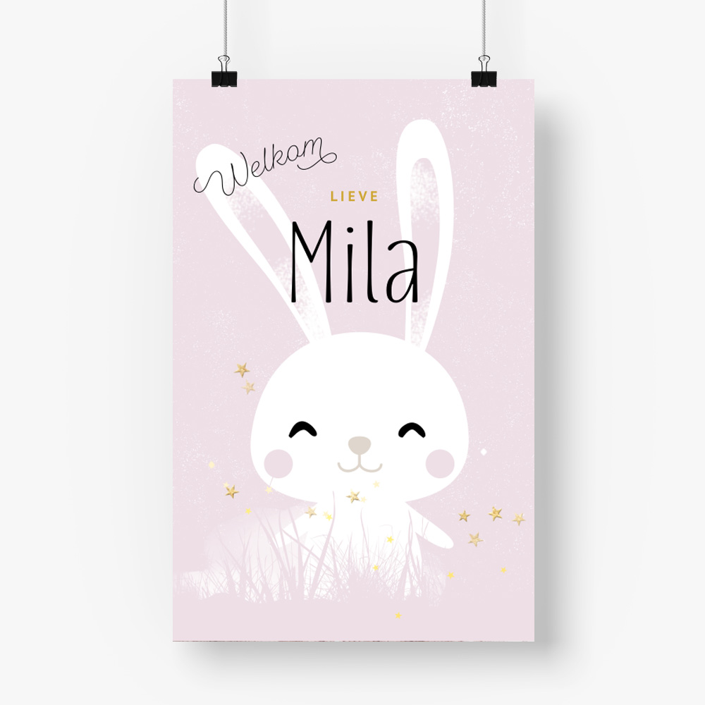 Poster konijntje lila babykamer poster