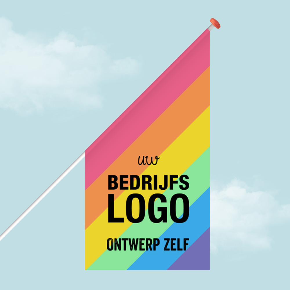Vlag regenboog met logo bedrukken kioskvlag 60X60X120 cm