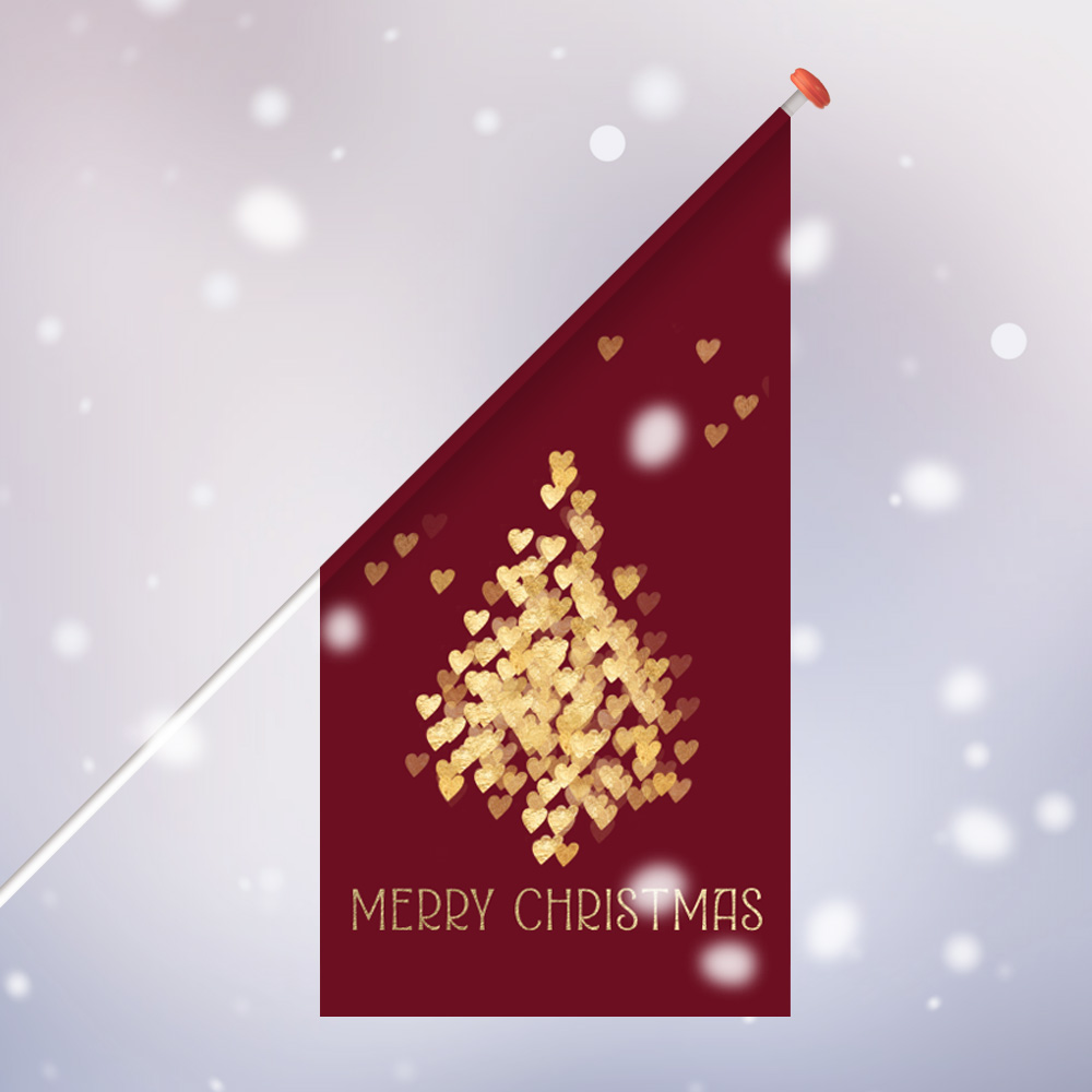 Kerst Vlag kerstboom met gouden hartjes rood Kioskvlag 60x60x120