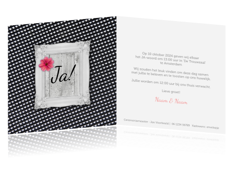Uitnodiging Bruiloft Zwart Wit Fotolijst