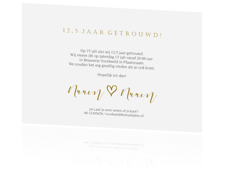 Verwonderlijk Mooie jubileum uitnodiging 12,5 jarig huwelijk met foto grijs goud JX-29