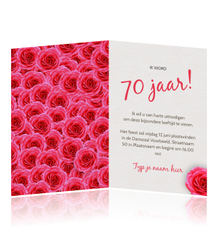 Beste Uitnodiging verjaardag 70 jaar roze rozen FN-27
