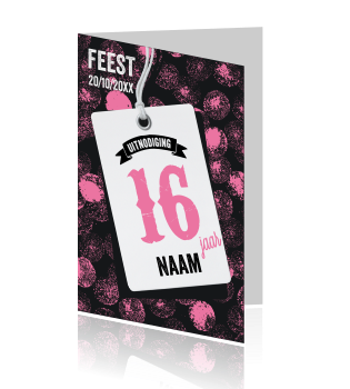 Welp Sweet Sixteen uitnodigingskaart roze label HL-88