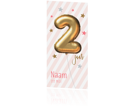 Uitgelezene Uitnodiging verjaardag 2 jaar meisje gouden ballon CN-24