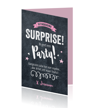 Welp Grappige surprise party uitnodiging zwart roze JC-72
